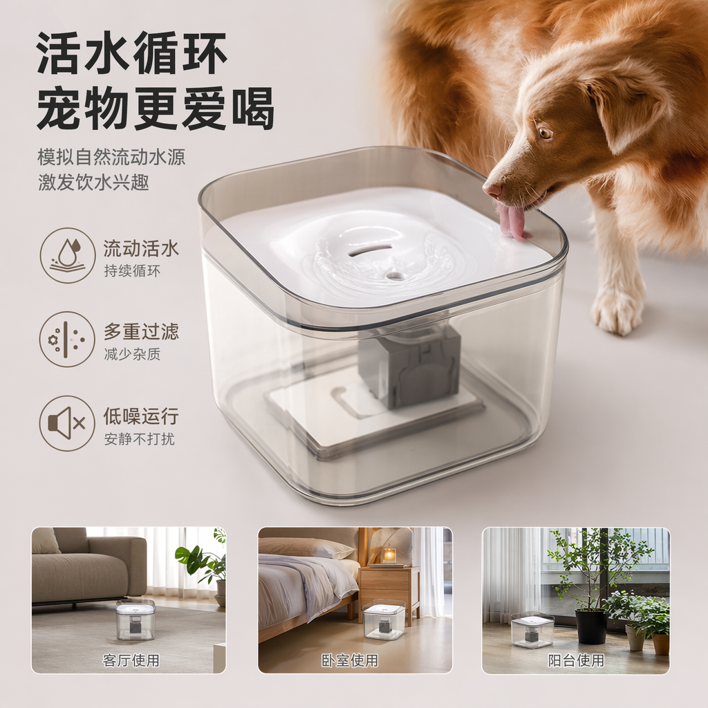 White pet water dispenser made of food-grade PP material, suitable for both cats and dogs, silent model