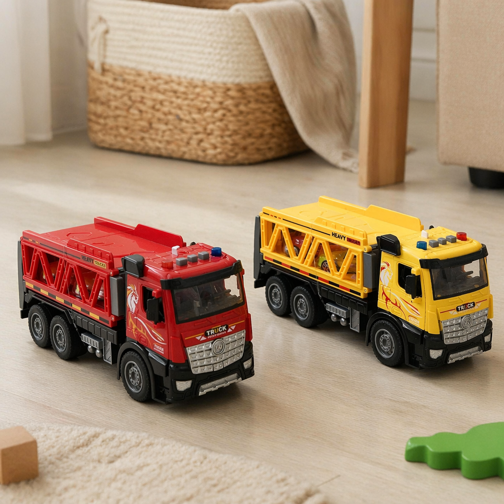 Yellow and red two-color toy truck, children's educational engineering vehicle, simulation movable truck details Picture