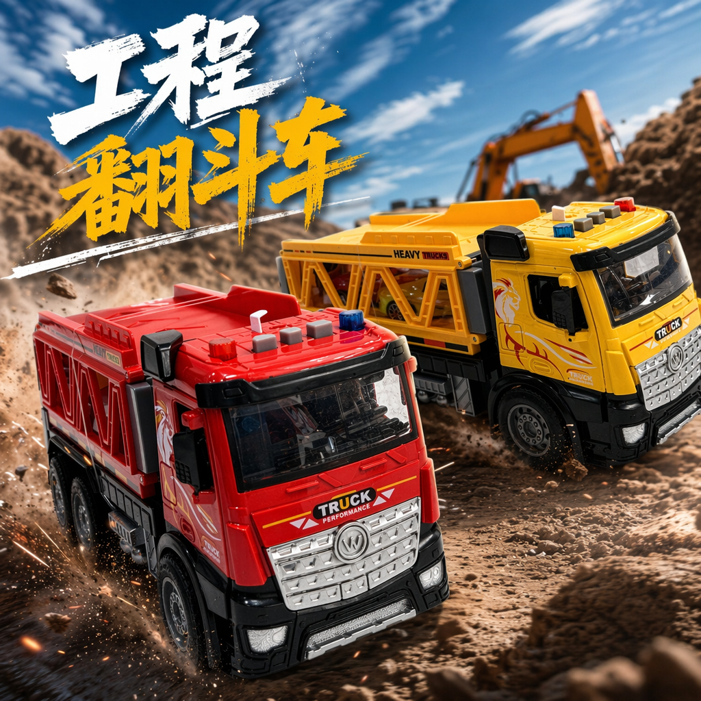 Yellow and red two-color toy truck, children's educational engineering vehicle, simulation movable truck Specification image