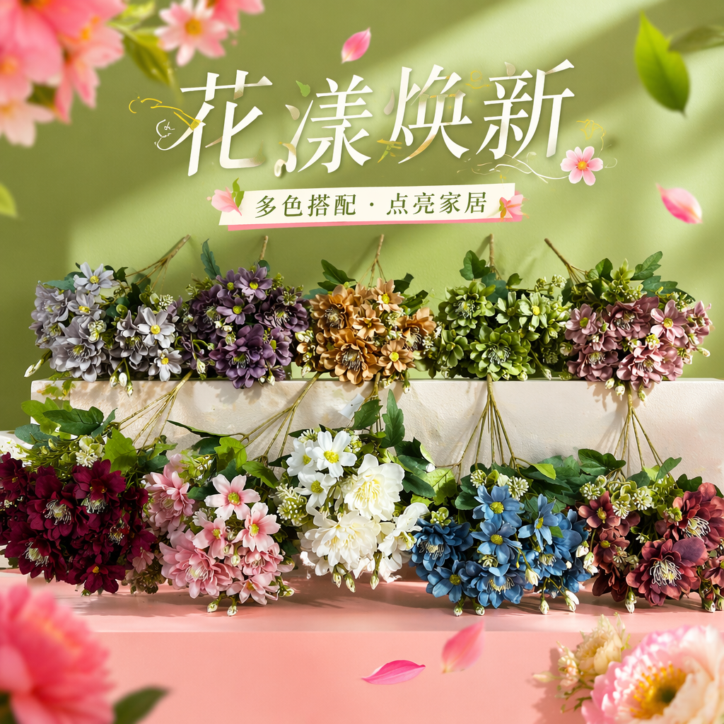 Multi-color simulated flower bouquets, living room decorative items, wedding home flower arrangement sets Specification image