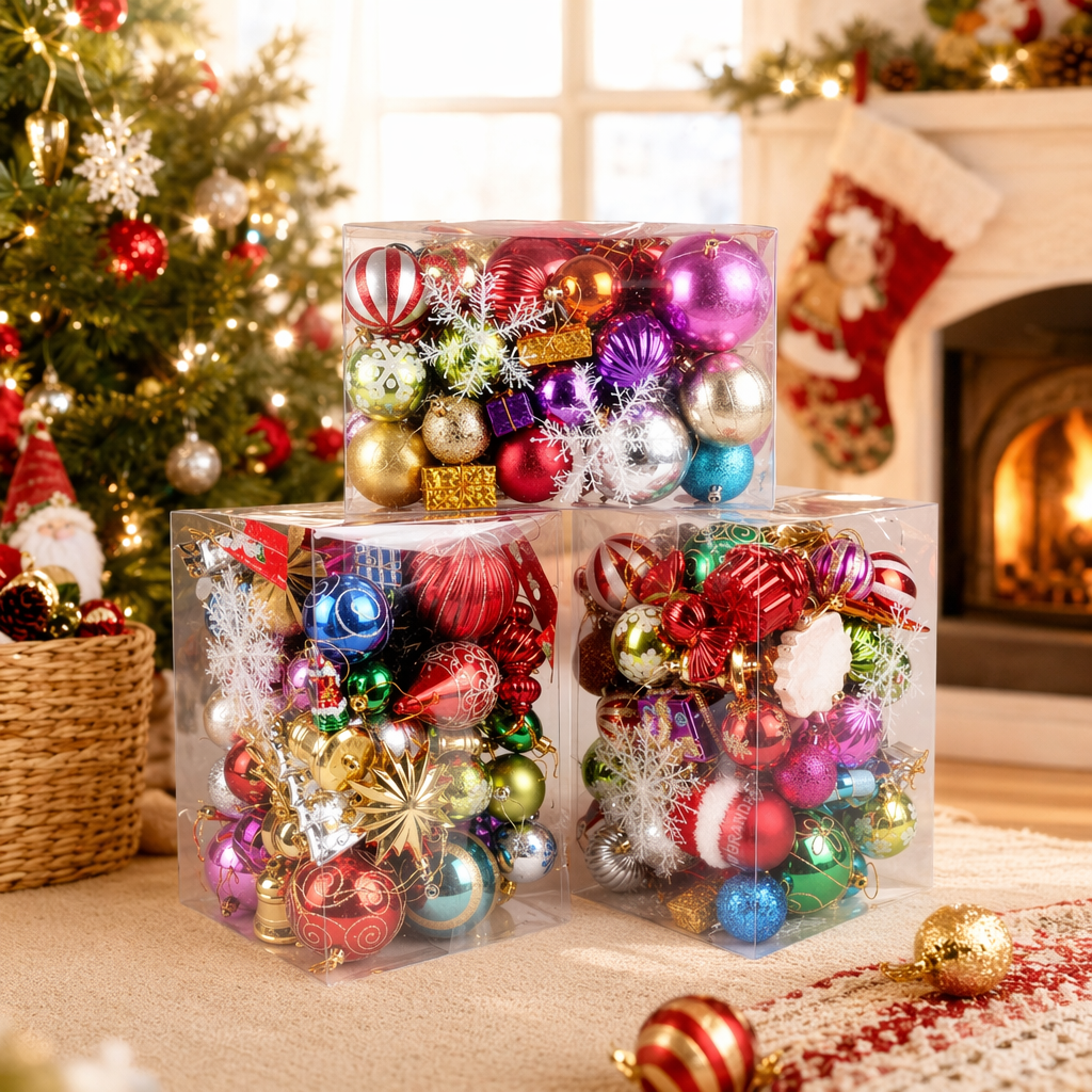Colorful Christmas decorative balls, festive atmosphere hanging ornaments, made of glossy glass with multi-color mixed decoration details Picture