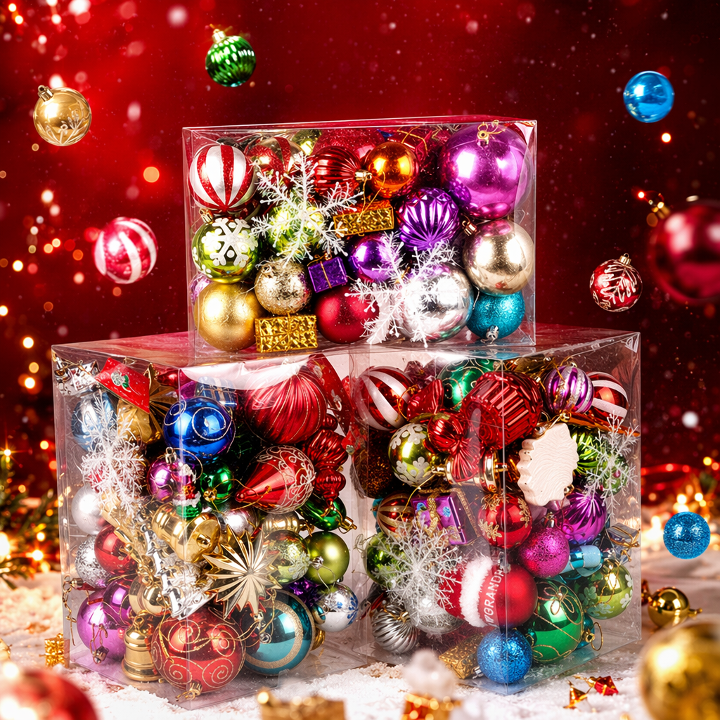 Colorful Christmas decorative balls, festive atmosphere hanging ornaments, made of glossy glass with multi-color mixed decoration Specification image