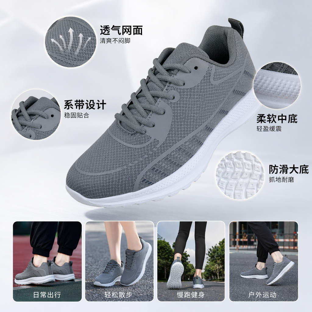 灰色蓝色黑色三色可选运动鞋 透气轻便缓震男女同款
