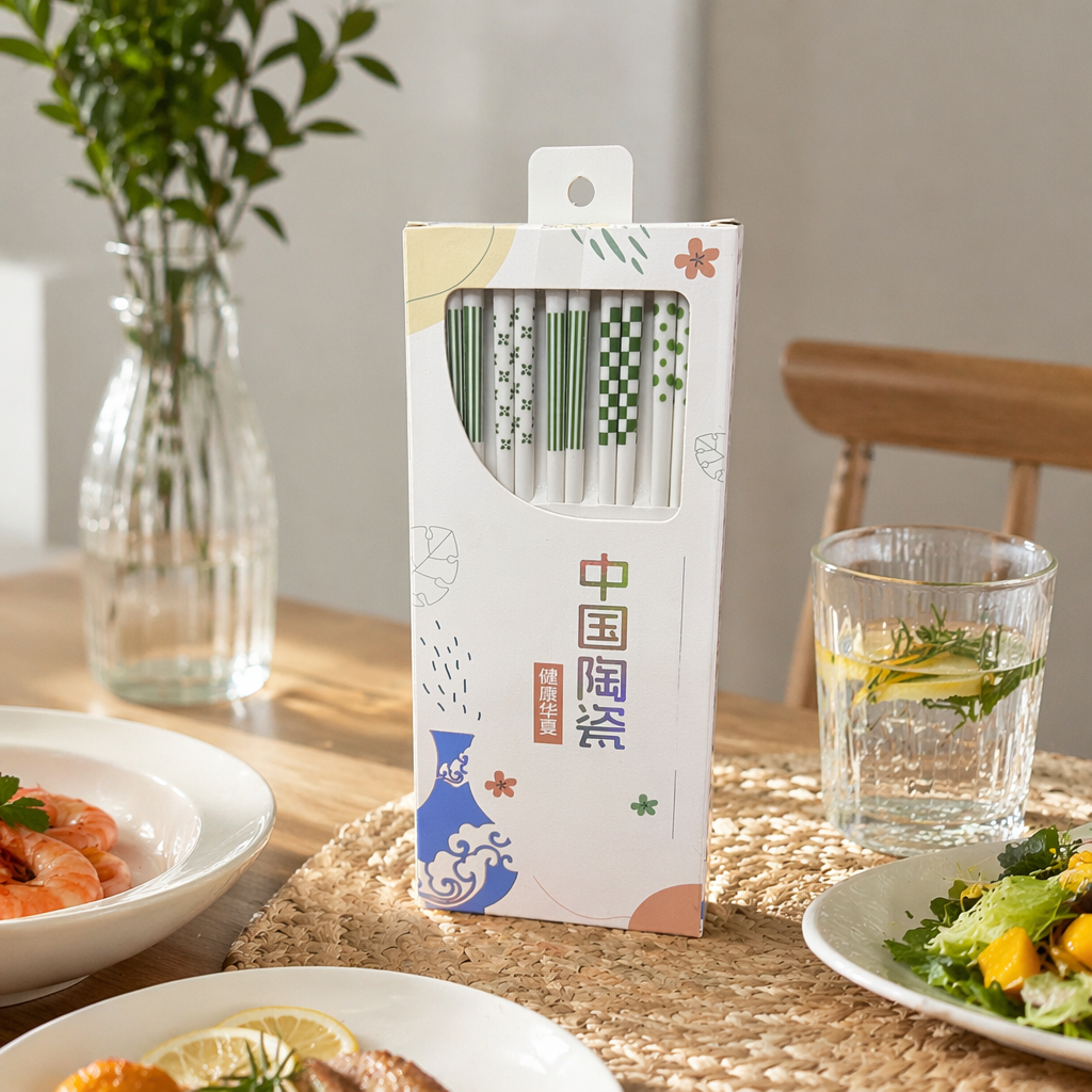 White packaging box ceramic chopsticks, household anti-slip and simple tableware gift box details Picture