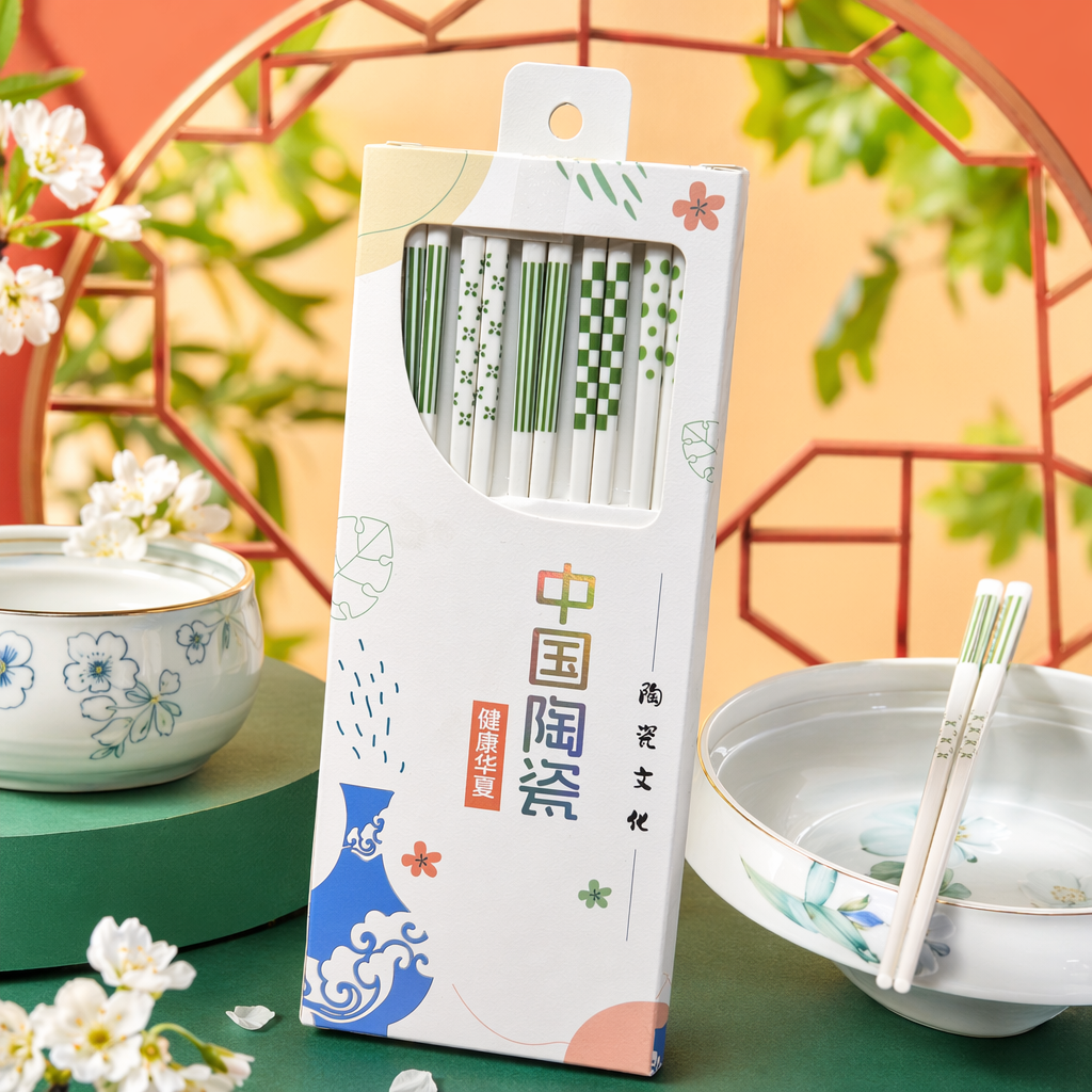 White packaging box ceramic chopsticks, household anti-slip and simple tableware gift box Specification image