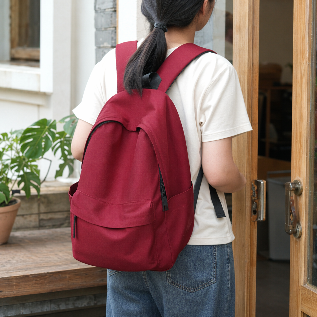 红色时尚休闲双肩背包轻便大容量学生通勤旅行包产品图