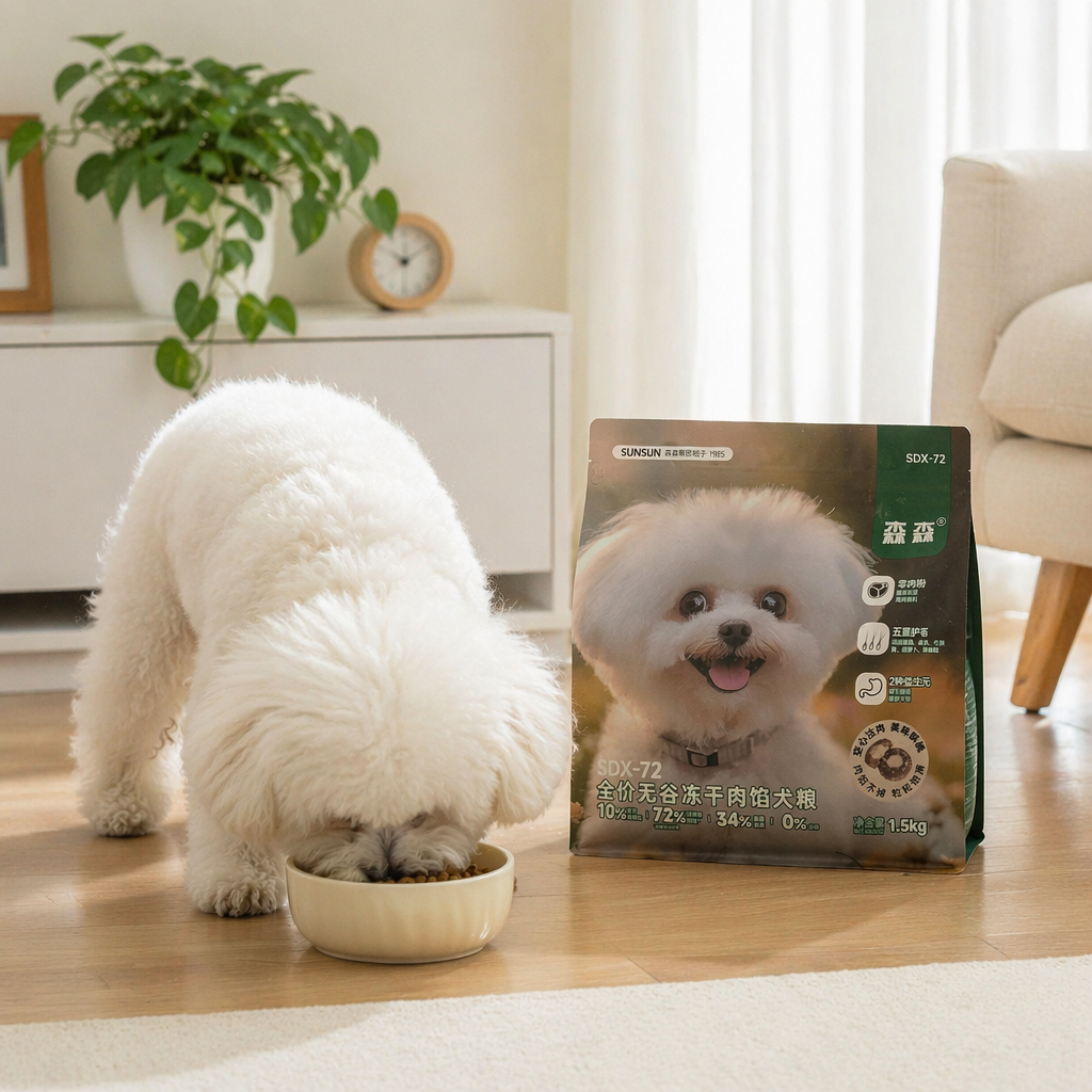 SDX-72 Sen Sen full-price grain-free freeze-dried meat filling Dog Food, freeze-dried chicken floss puffed main food 1.5kg per bag, pet dry food details Picture