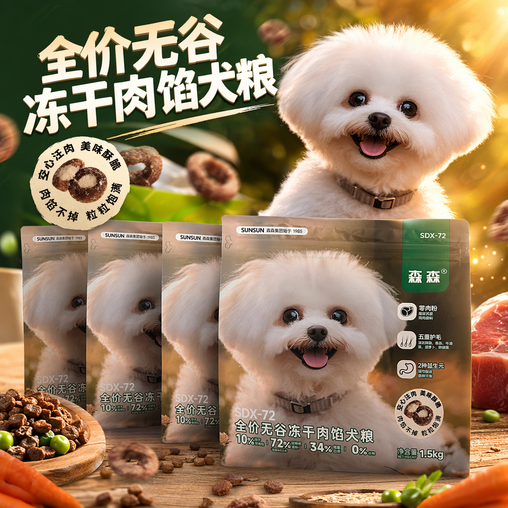SDX-72 Sen Sen full-price grain-free freeze-dried meat filling Dog Food, freeze-dried chicken floss puffed main food 1.5kg per bag, pet dry food Specification image