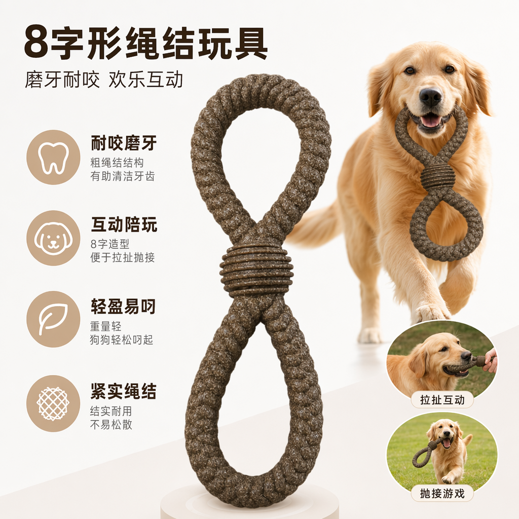 宠物麻绳蝴蝶结诱食玩具 磨牙解压耐咬大米材质
