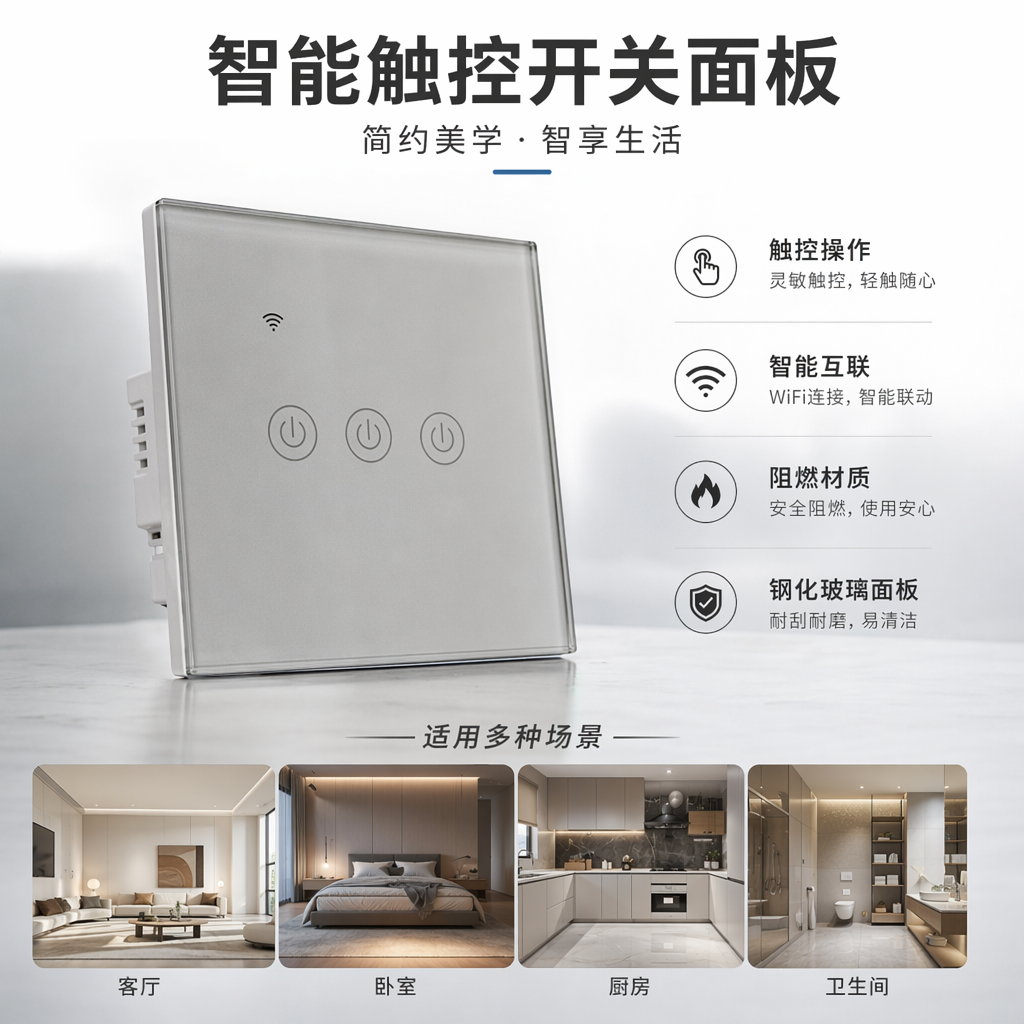 LINIER3开智能开关 家用简约现代装饰墙壁开关 HomeKit涂鸦米家