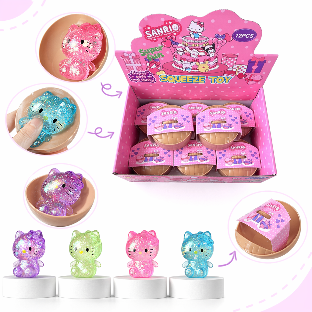 三丽鸥HelloKitty粉色盒装闪光软胶挤压玩具小熊