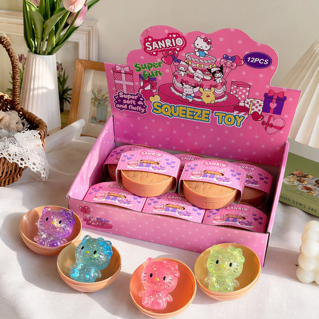 Розовая коробочка от мишуры HelloKitty с блестящим мягким клеем для сжатия плюшевых мишек details Picture