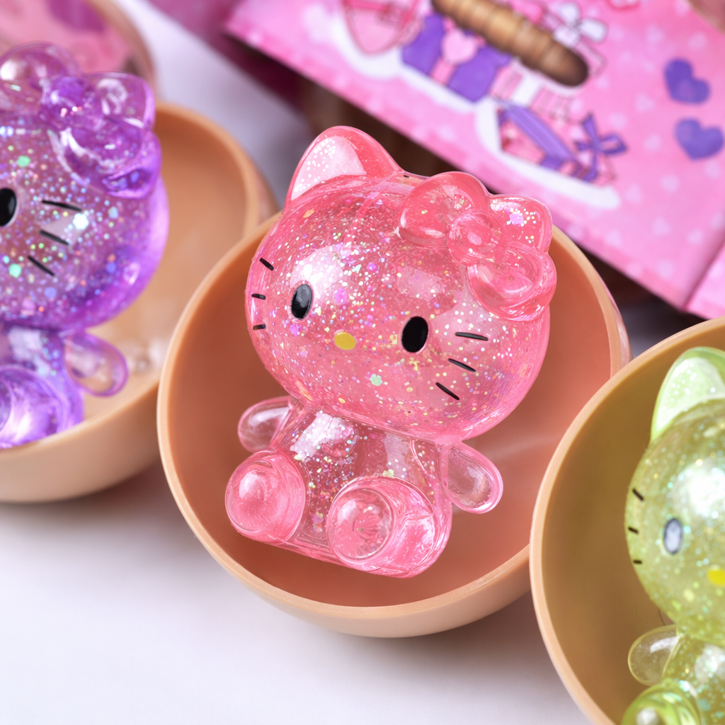 Розовая коробочка от мишуры HelloKitty с блестящим мягким клеем для сжатия плюшевых мишек Application Scenario