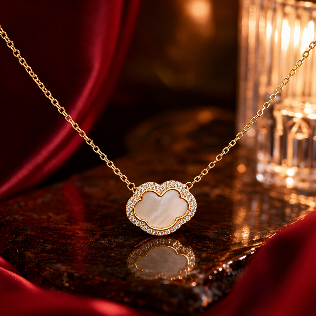 The golden chain four-leaf clover-shaped pendant necklace is a fashionable, simple and versatile light luxury accessory Specification image