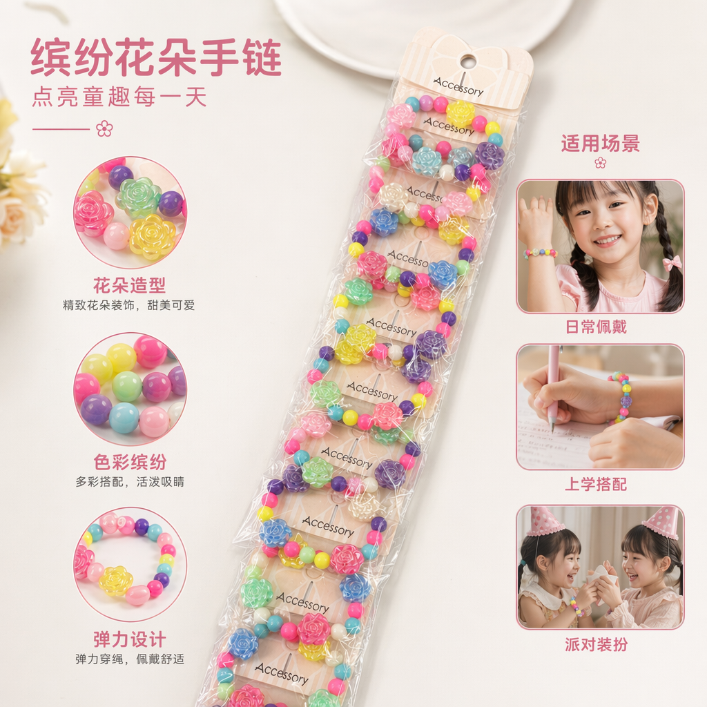 彩色花朵手链饰品 女士时尚百搭轻奢小众设计款