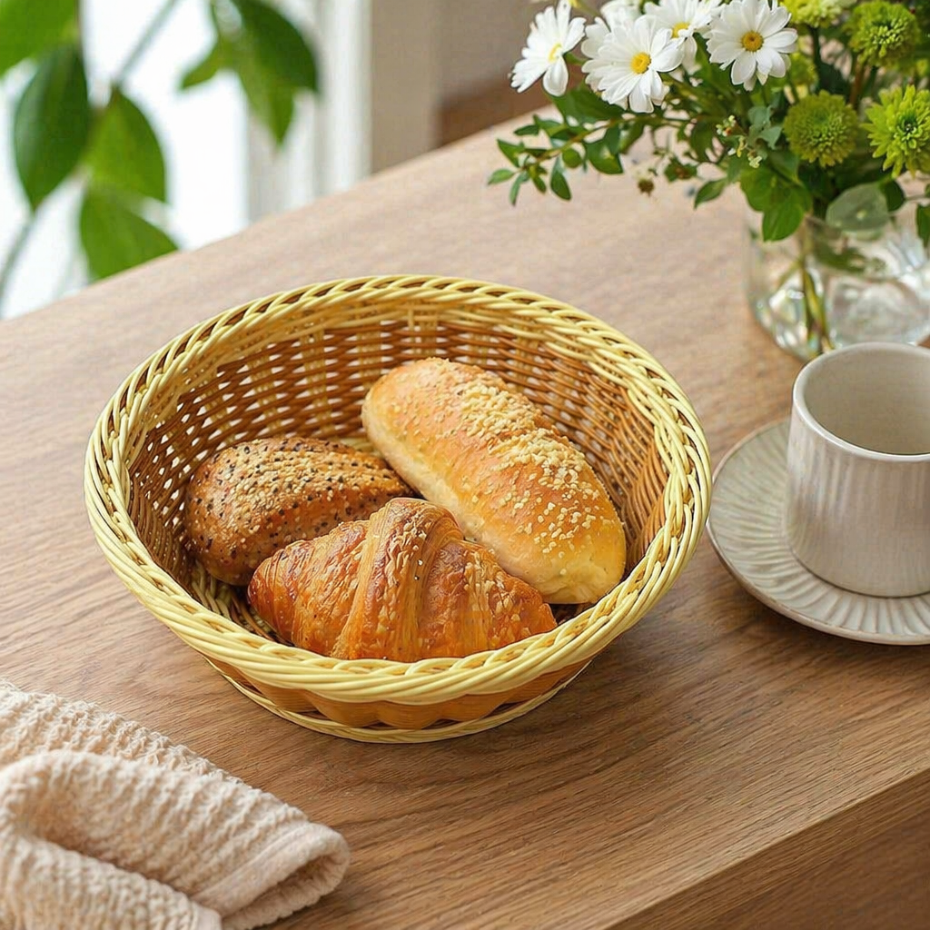 Yellow woven basket for home storage, country-style rattan woven storage basket with large capacity details Picture