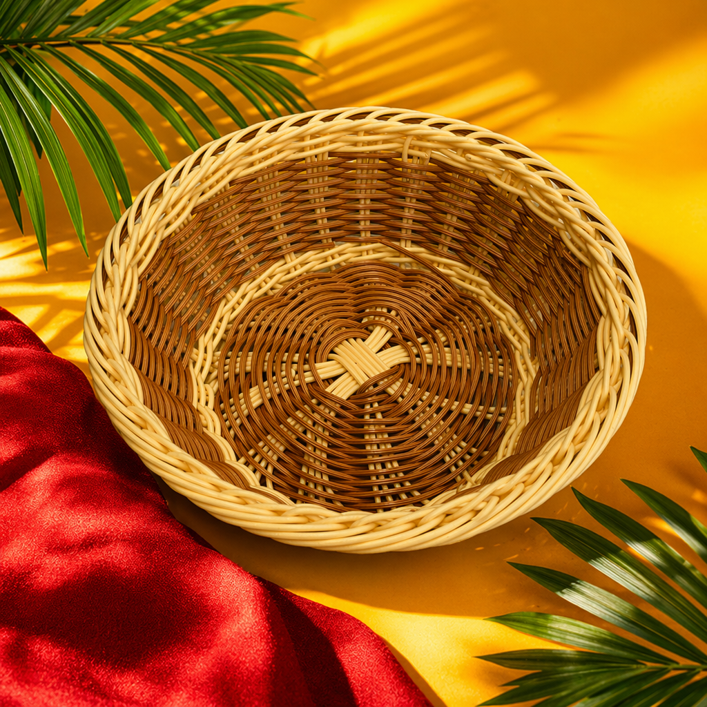 Yellow woven basket for home storage, country-style rattan woven storage basket with large capacity Specification image