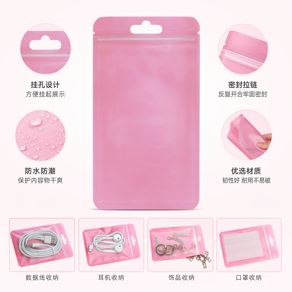 粉色食品级密封袋 加厚防漏保鲜袋 家用厨房收纳袋