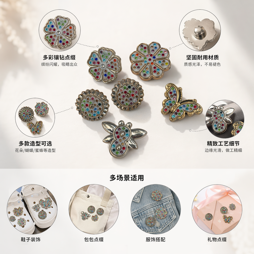 Colorful diamond-encrusted flower, butterfly and bee brooch, a fashionable and retro accessory for women's outfits