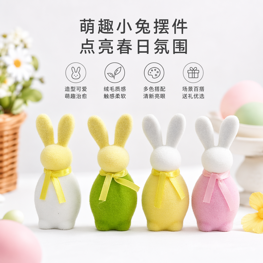 复活节彩色毛毡兔子摆件手工制作家居装饰可爱桌面摆设