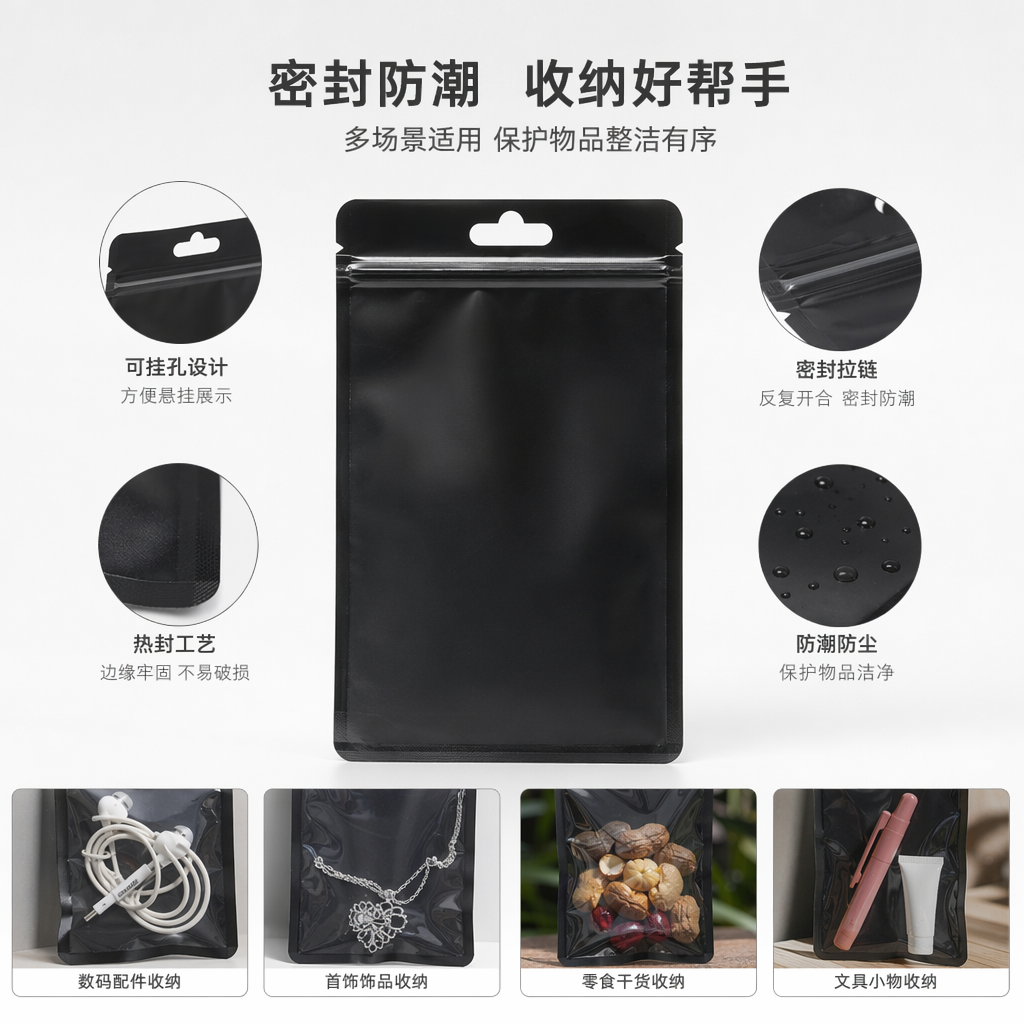 黑色挂孔袋 加厚防水可重复使用收纳袋 多功能挂墙整理袋