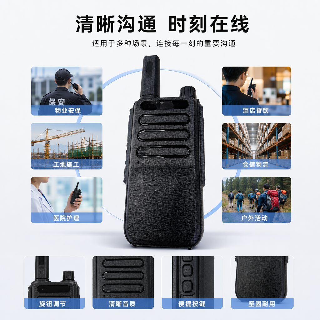 超薄民用对讲机黑色对讲机 金属机身 超强信号 户外作业专用 长续航手持通讯设备