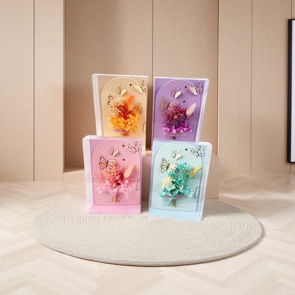 彩色干花蝴蝶立体贺卡礼盒 手工制作节日生日礼物创意装饰