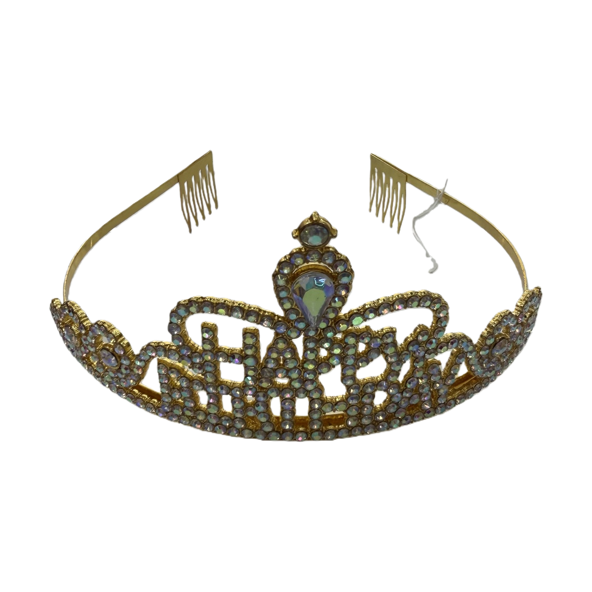 Golden diamond-encrusted "HAPPY BIRTHDAY" crown headwear for birthday party decoration Item Picture
