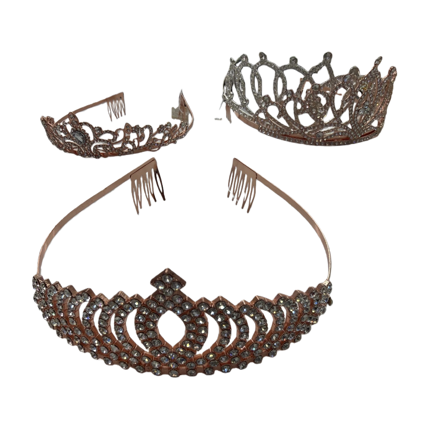 Rose gold diamond-encrusted crown headwear, ladies' wedding party hair accessory, exquisite top hat Item Picture