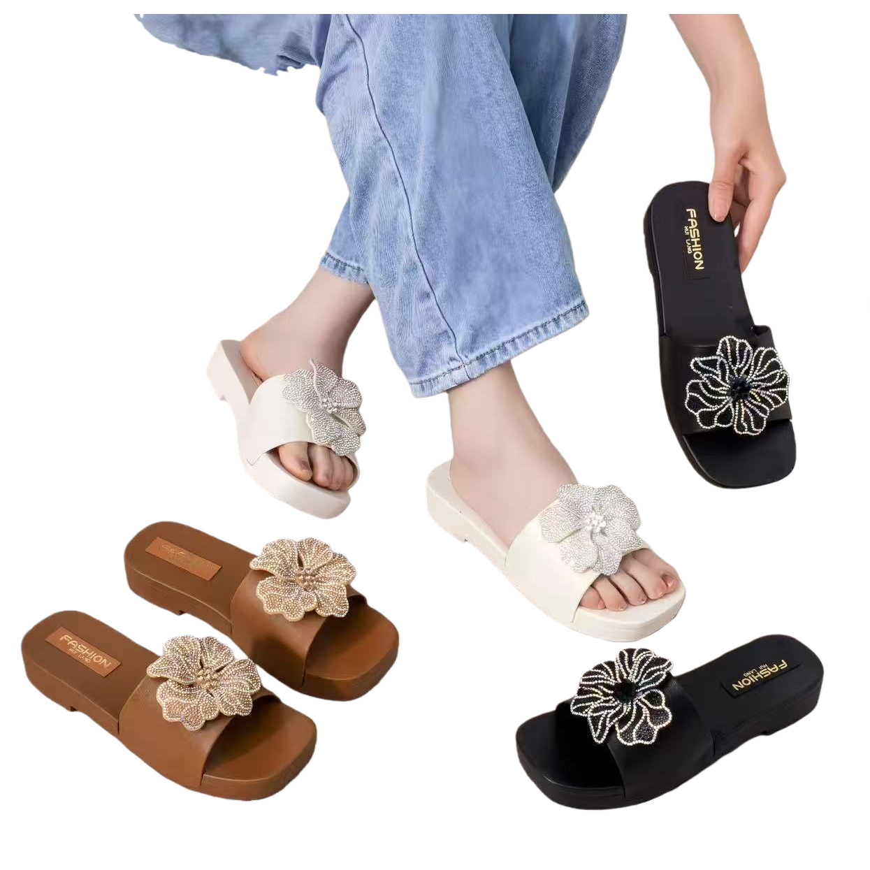 White slippers for women, summer anti-slip soft-soled home cooling slippers, size 39 Item Picture