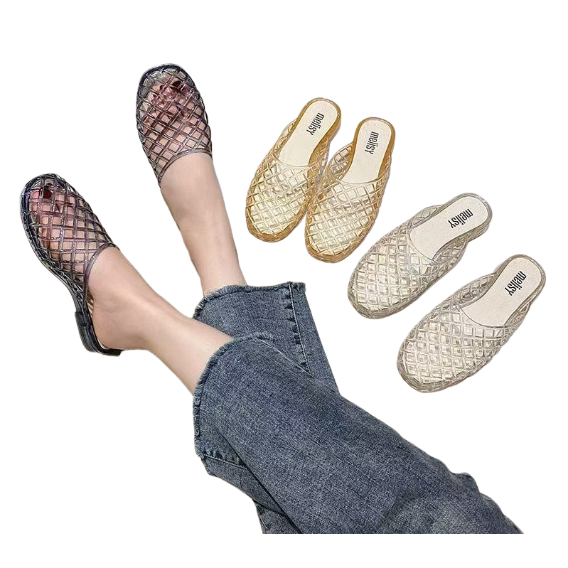 Transparent grid flip-flops for women, summer breathable and anti-slip soft-soled casual beach shoes Item Picture