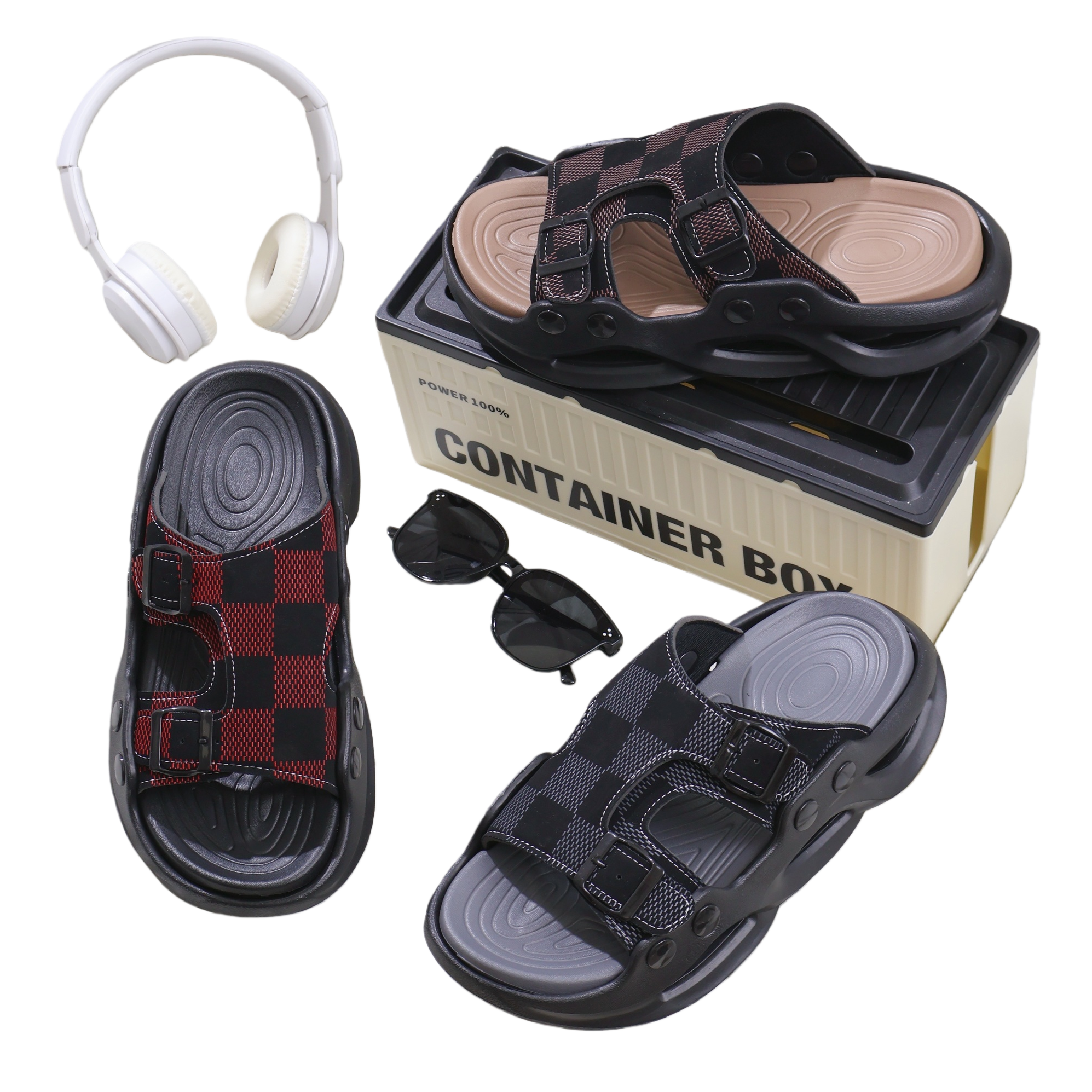 Checkered casual sandals for women in summer are breathable, anti-slip and have a flat bottom that is versatile and fashionable Item Picture