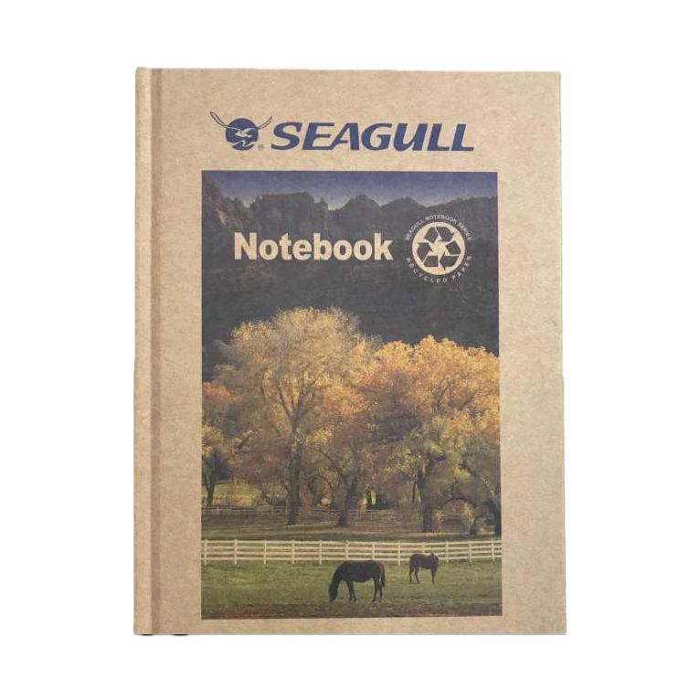 SEAGULL秋日田园风米色封面笔记本含马白栅栏黄叶远山Notebook白底实物图