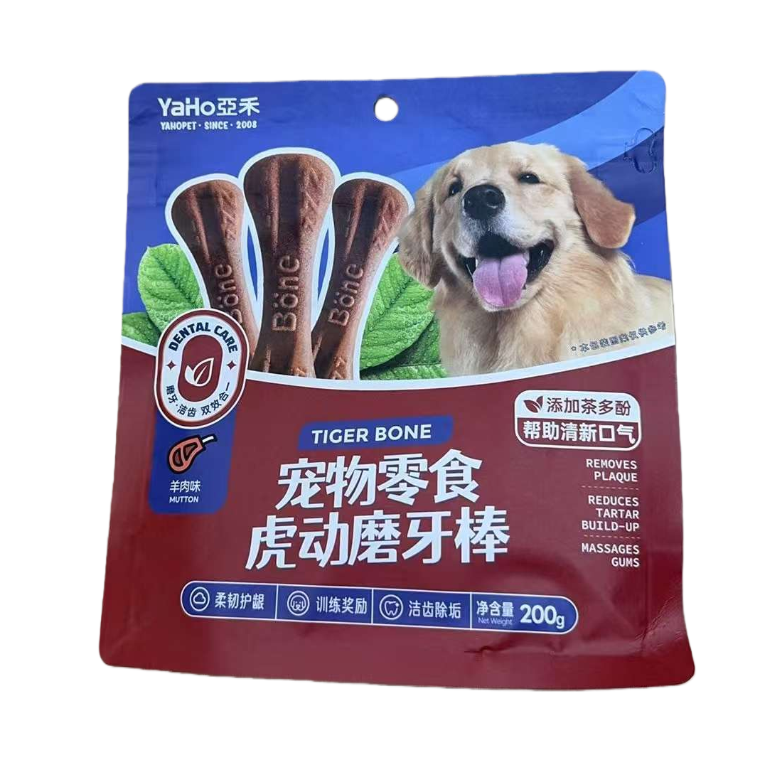 The Hudong Pet teething stick comes in a blue and red dual-color packaging bag, made of natural cowhide band material, which is highly durable Item Picture