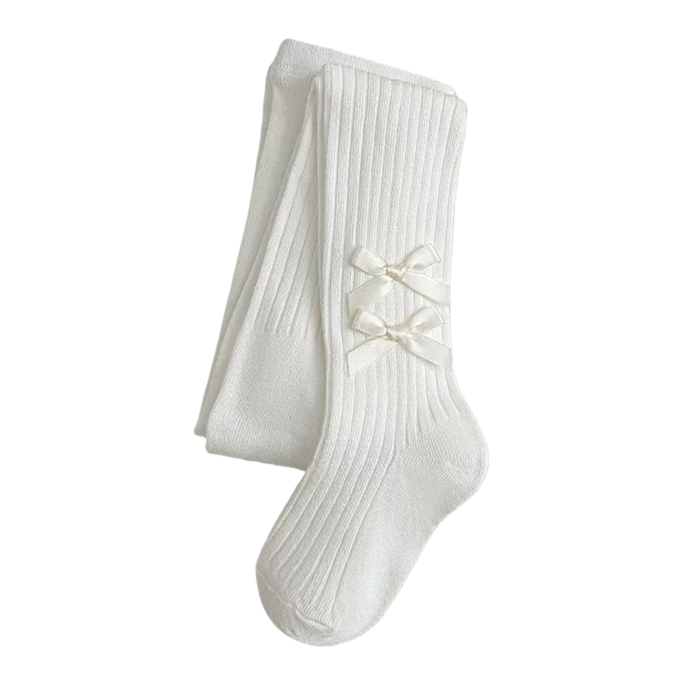 White vertical striped socks with double bow decorations Item Picture
