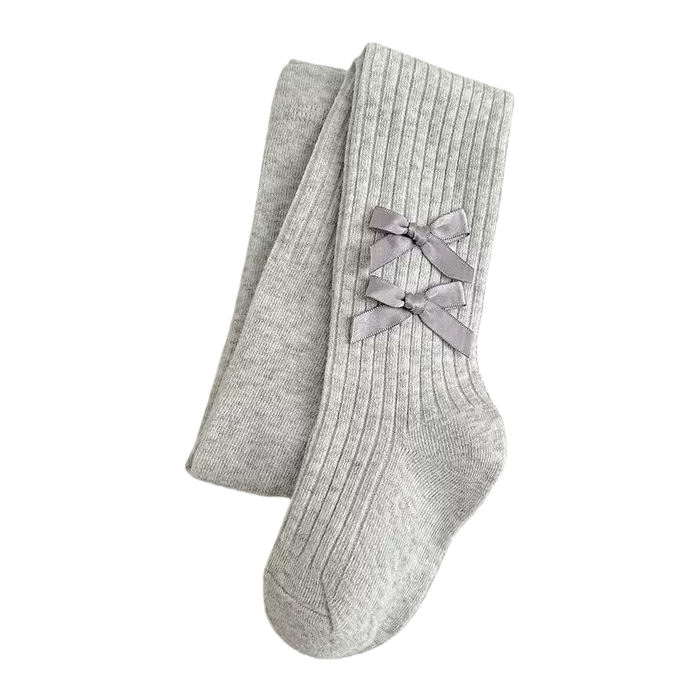 Grey striped socks paired with bow-shaped pure cotton mid-calf socks for women are comfortable and breathable Item Picture
