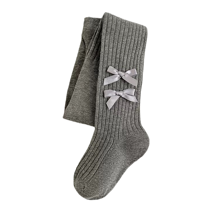 The grey vertical striped stockings are decorated with two light grey bows on the body, looking elegant and form-fitting Item Picture