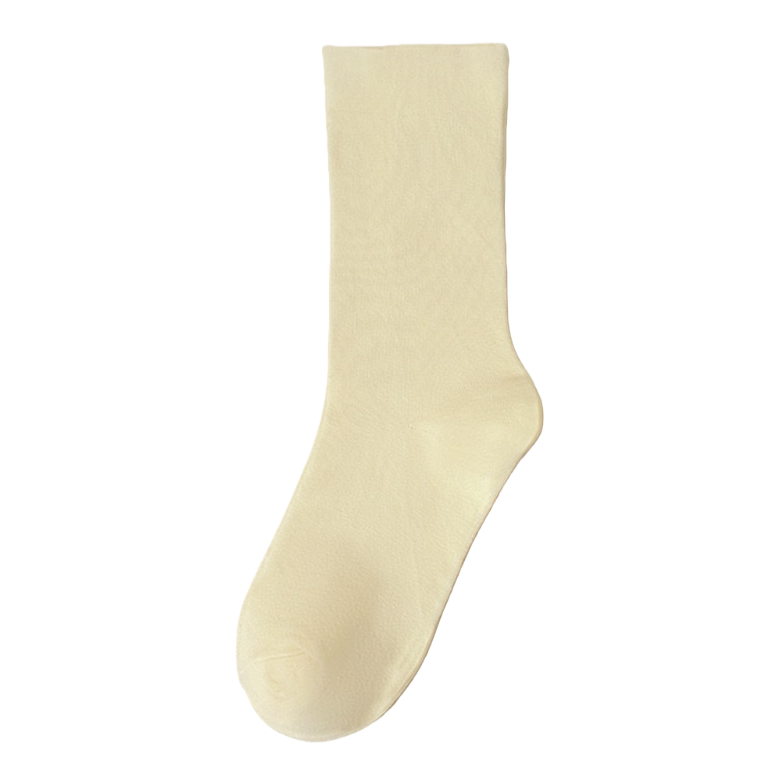 Off-white pure cotton mid-calf socks for both men and women, comfortable and breathable basic style Item Picture