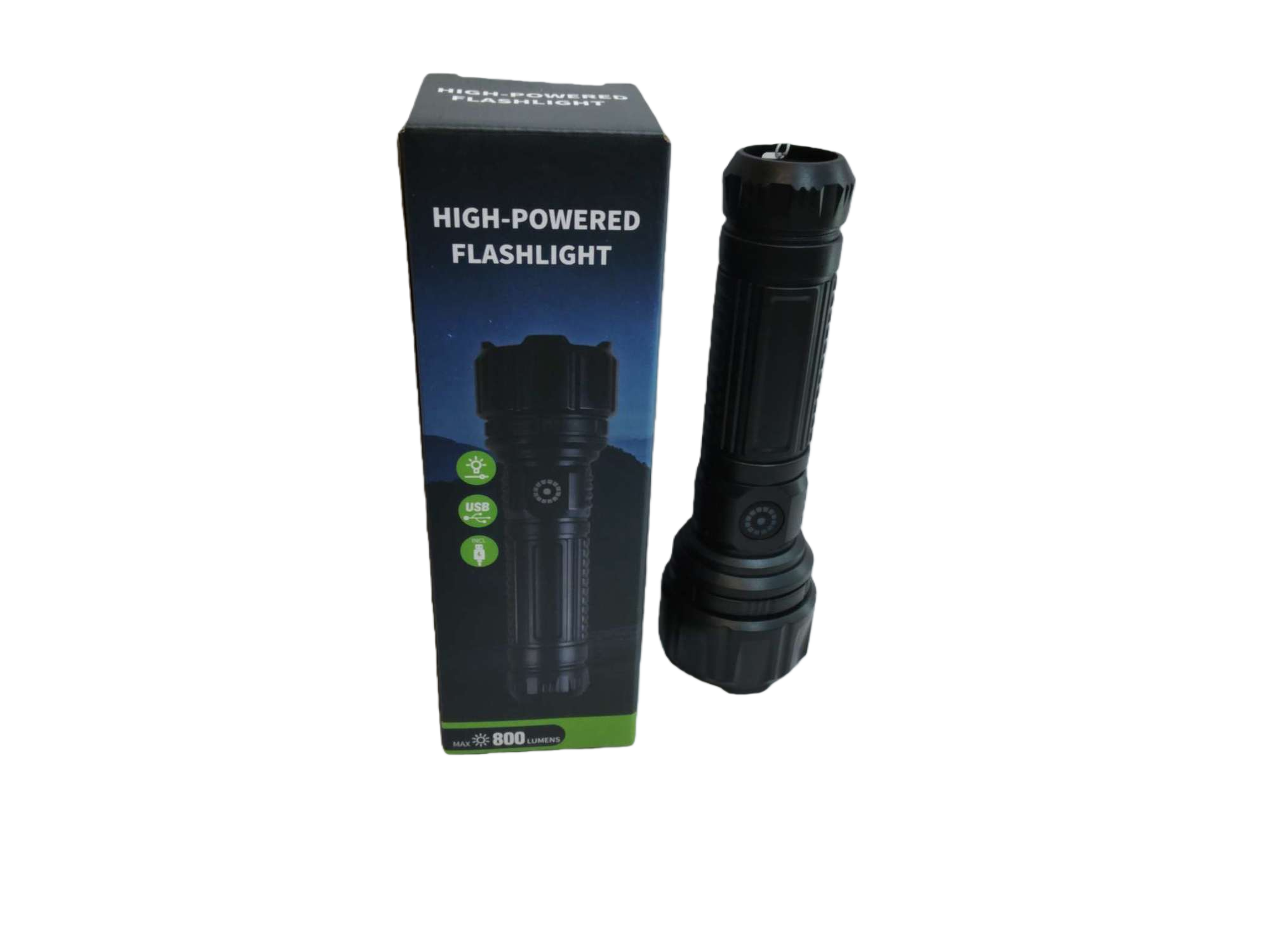 The new ABS material flashlight is rechargeable with multiple dimming modes and is a portable flashlight with red and white light undefined