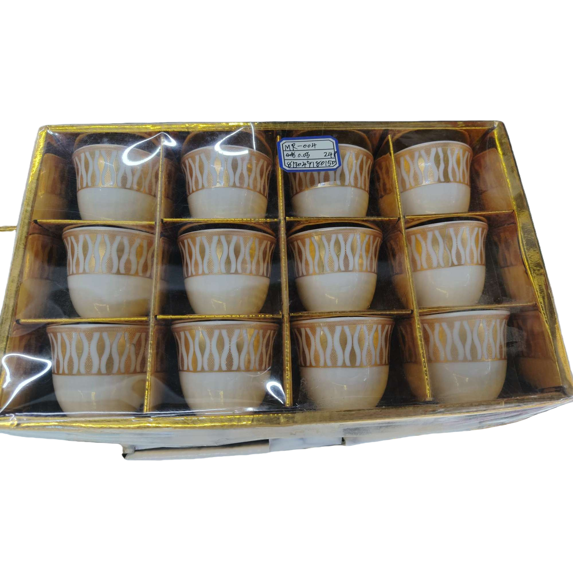 金色包装盒装九只白底金纹陶瓷杯 Item Picture