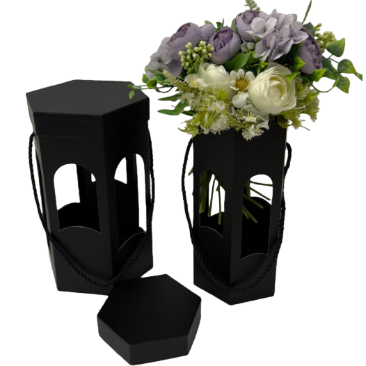 Black hexagonal flower box flower arrangement gift box, simple Nordic-style desktop decoration, ideal for gifting Item Picture