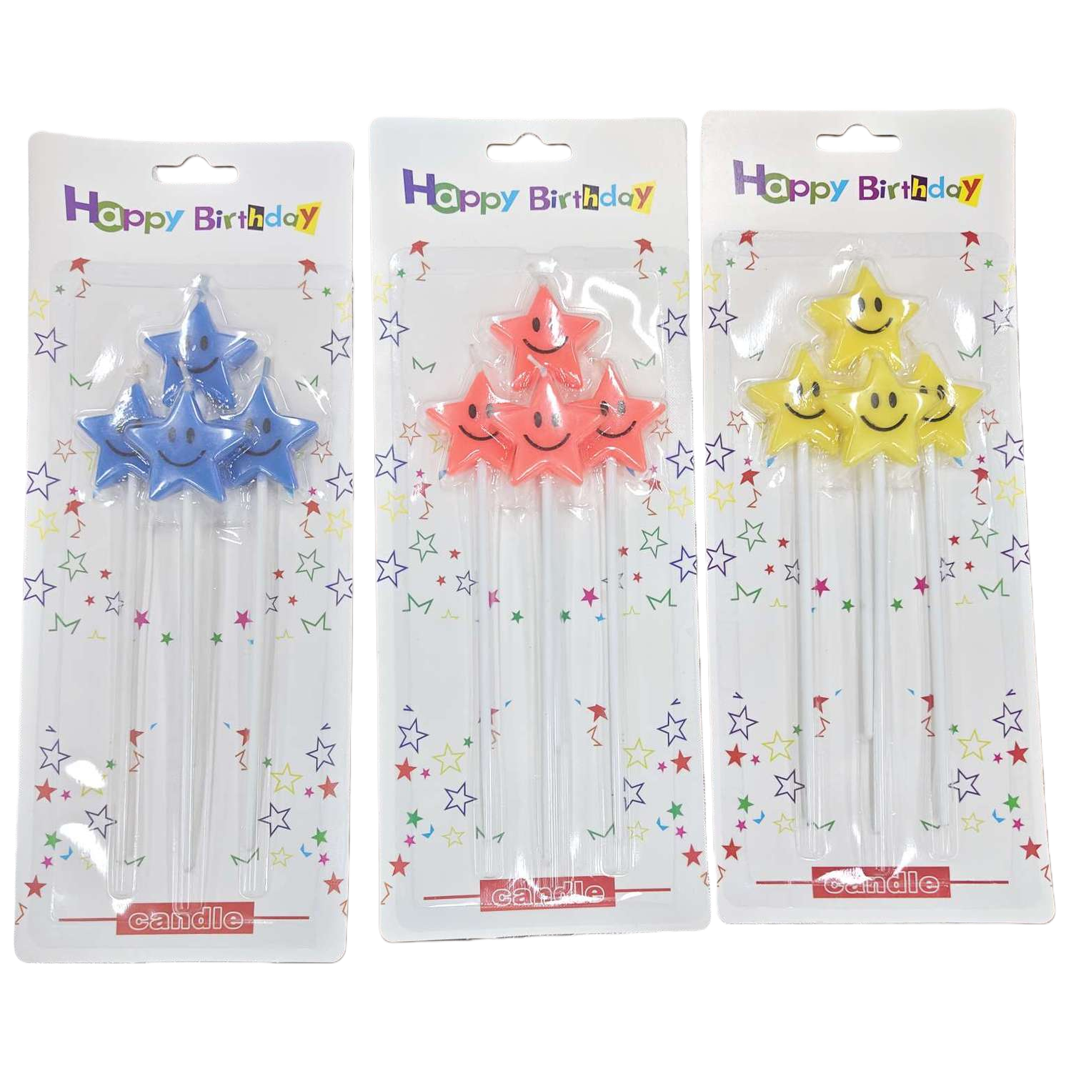 Creative birthday party decoration candles with colorful stars and smiling faces Item Picture