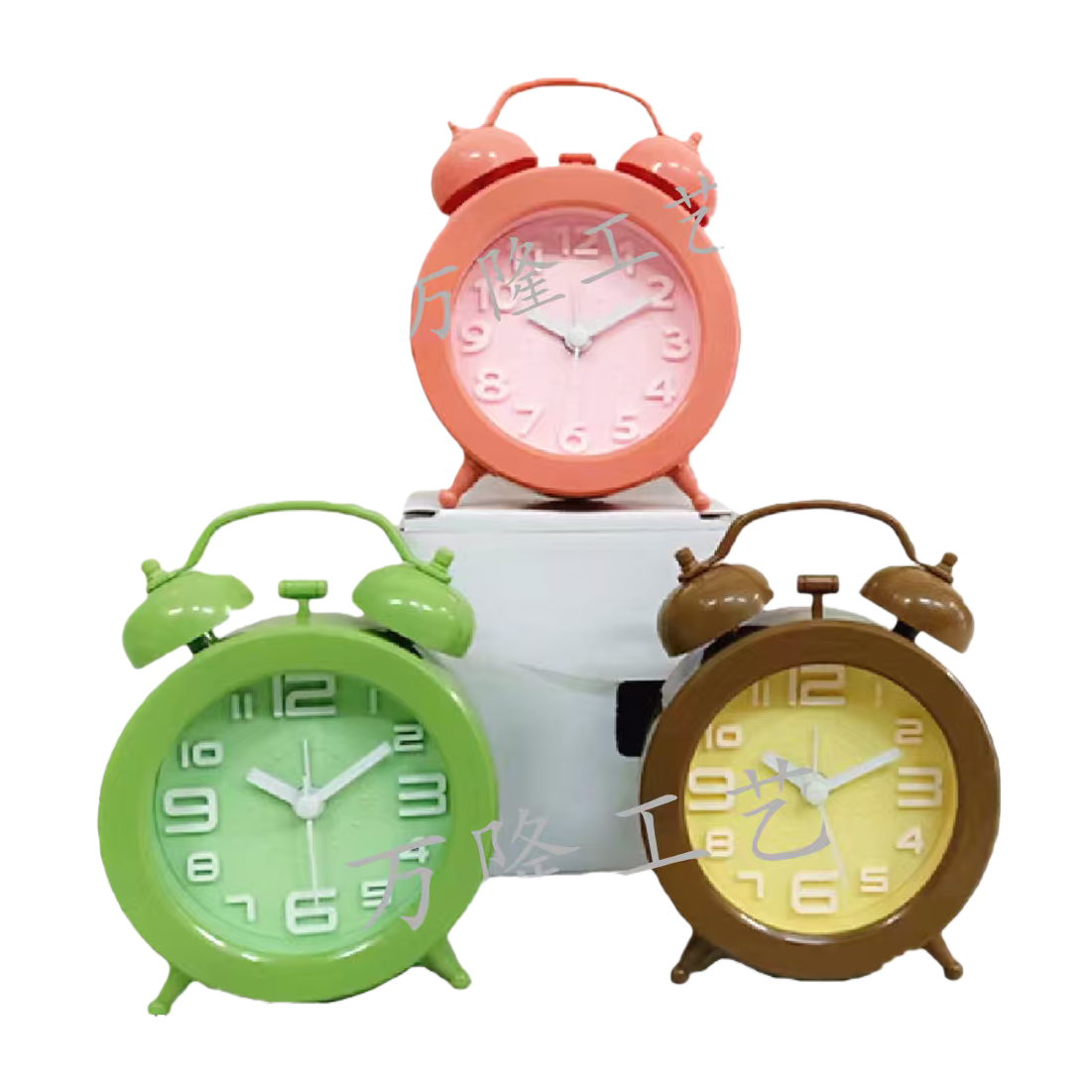 The three-color small alarm clock for student dormitories is a silent bedside alarm with adjustable volume Item Picture