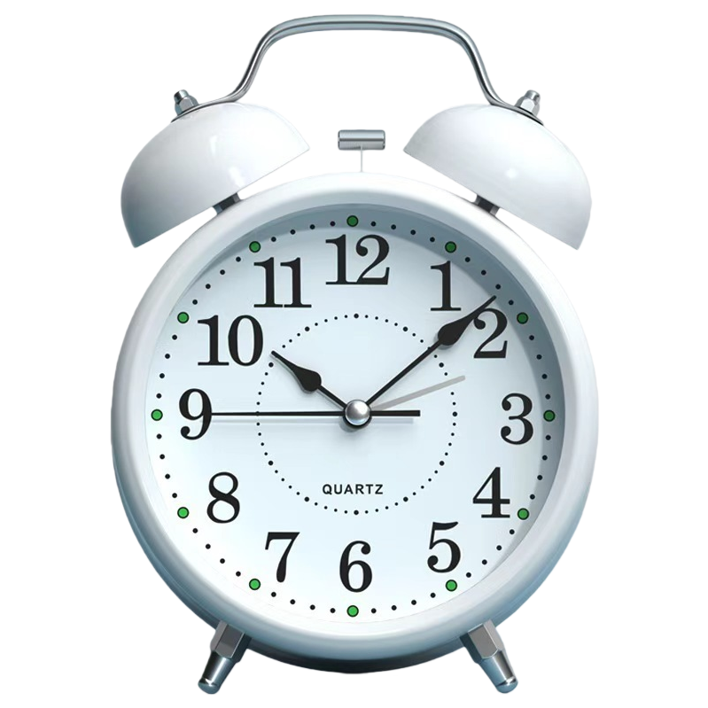 White, simple and silent alarm clock, bedside electronic clock in the bedroom, battery-powered, adjustable ringtone Item Picture