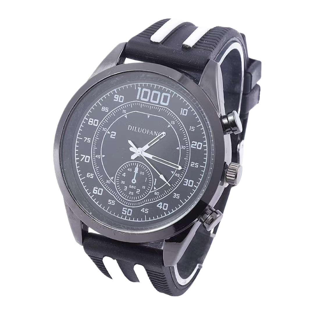 Black chronograph men's sports waterproof wristwatch with luminous hands for precise timekeeping Item Picture