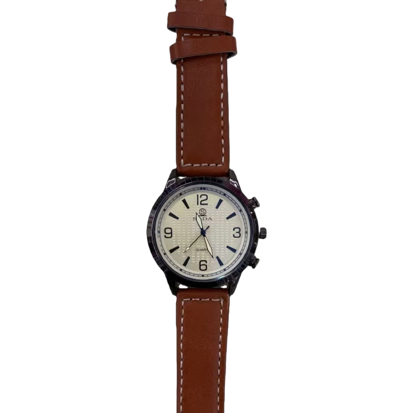 A simple business quartz watch for men with a brown leather strap and a leather strap that is waterproof and luminous Item Picture