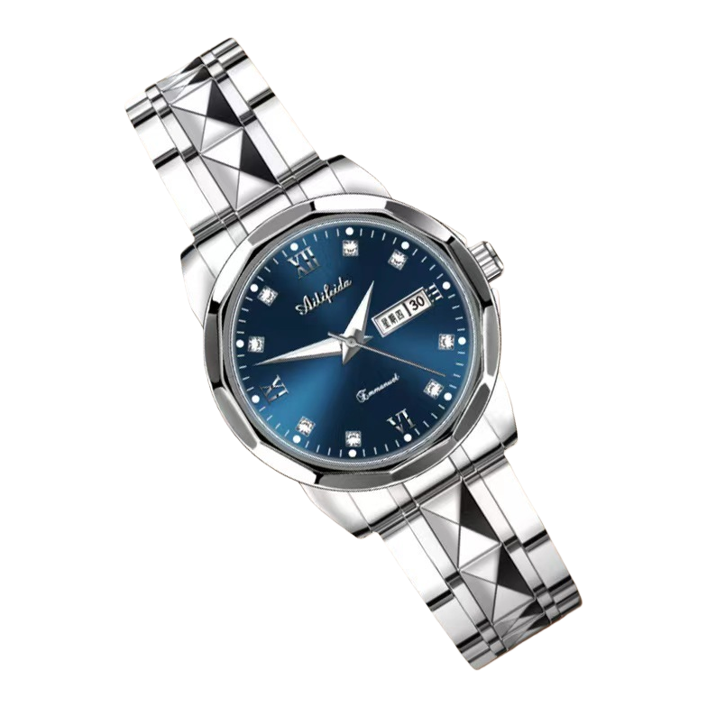 Ladies' quartz watch with a blue dial and a silver metal strap Item Picture