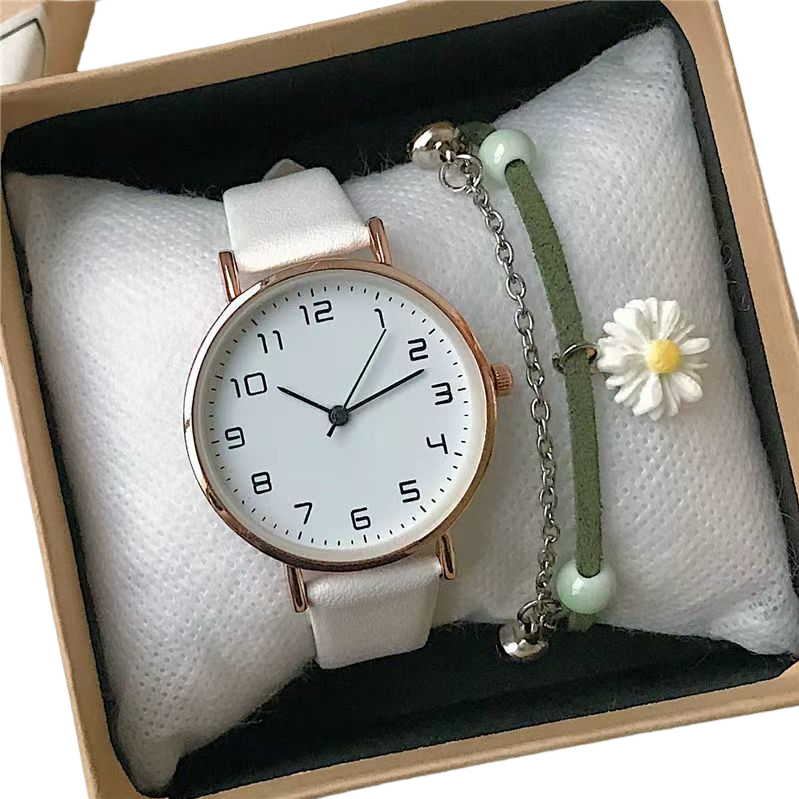 The white dial watch with a green bracelet is simple and fashionable, suitable for both men and women Item Picture