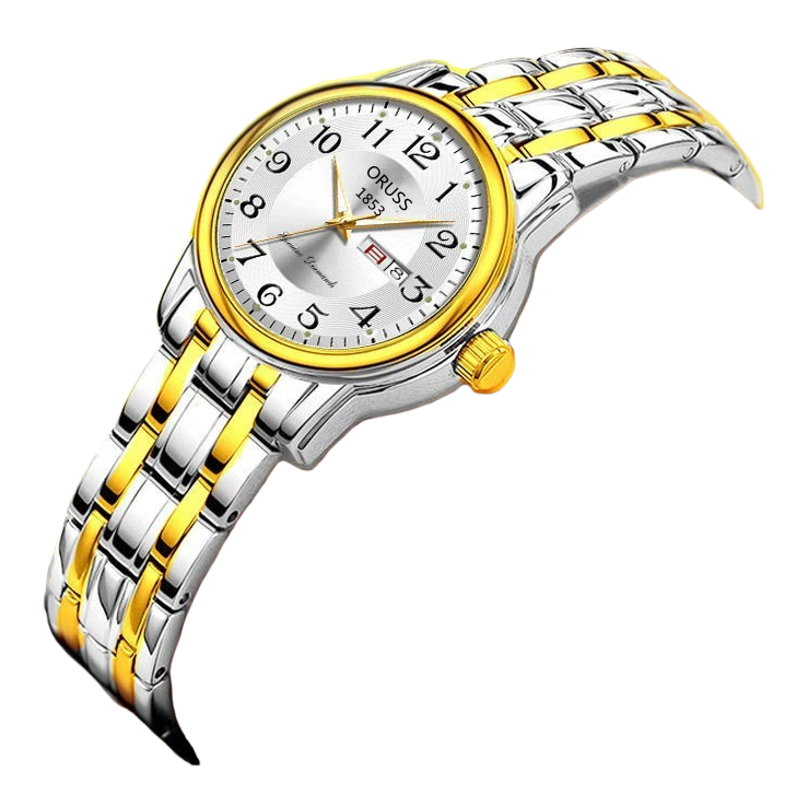 A simple, fashionable and light luxury ladies' quartz watch with a golden frame and a silver strap Item Picture