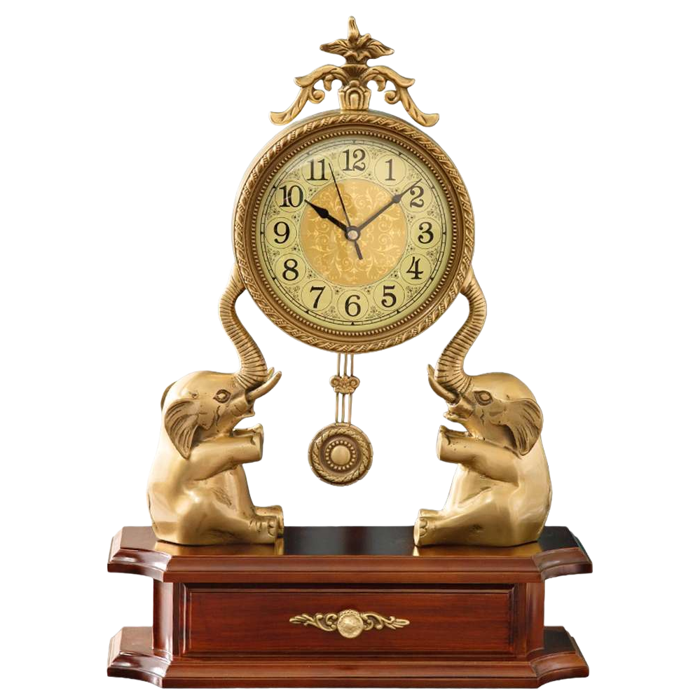A creative home living room decoration and retro wall clock in the shape of a golden elephant Item Picture